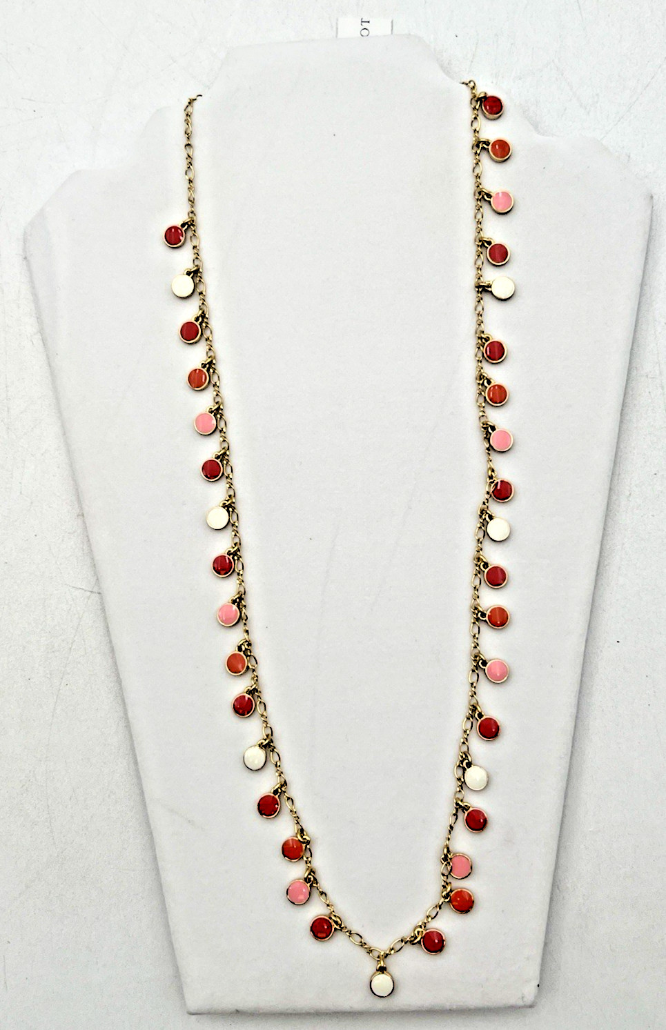 TALBOTS CORAL, PINK, WHITE GOLD TONE 31″+ NECKLACE & PIERCED 1.5″ DROP EARRINGS