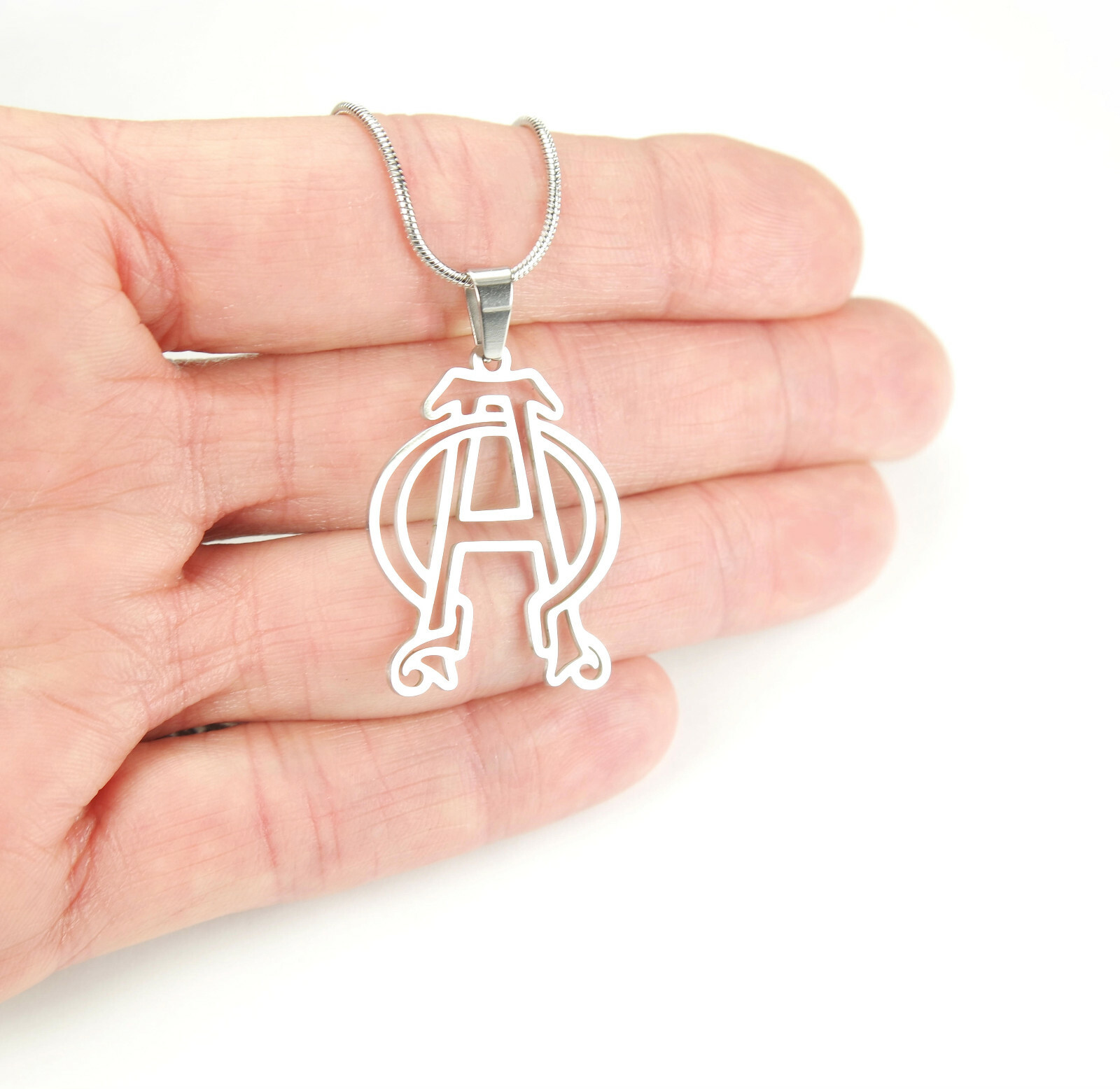 Alpha Omega Necklace, Greek Letters Christian Symbol Charm Pendant chain (nb)