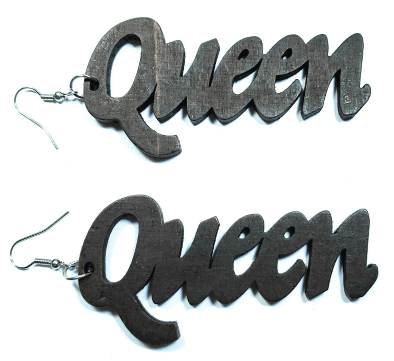 TB Queen Engrave Jamaican American Wood Light Weight Wood Dangle Hook Earrings