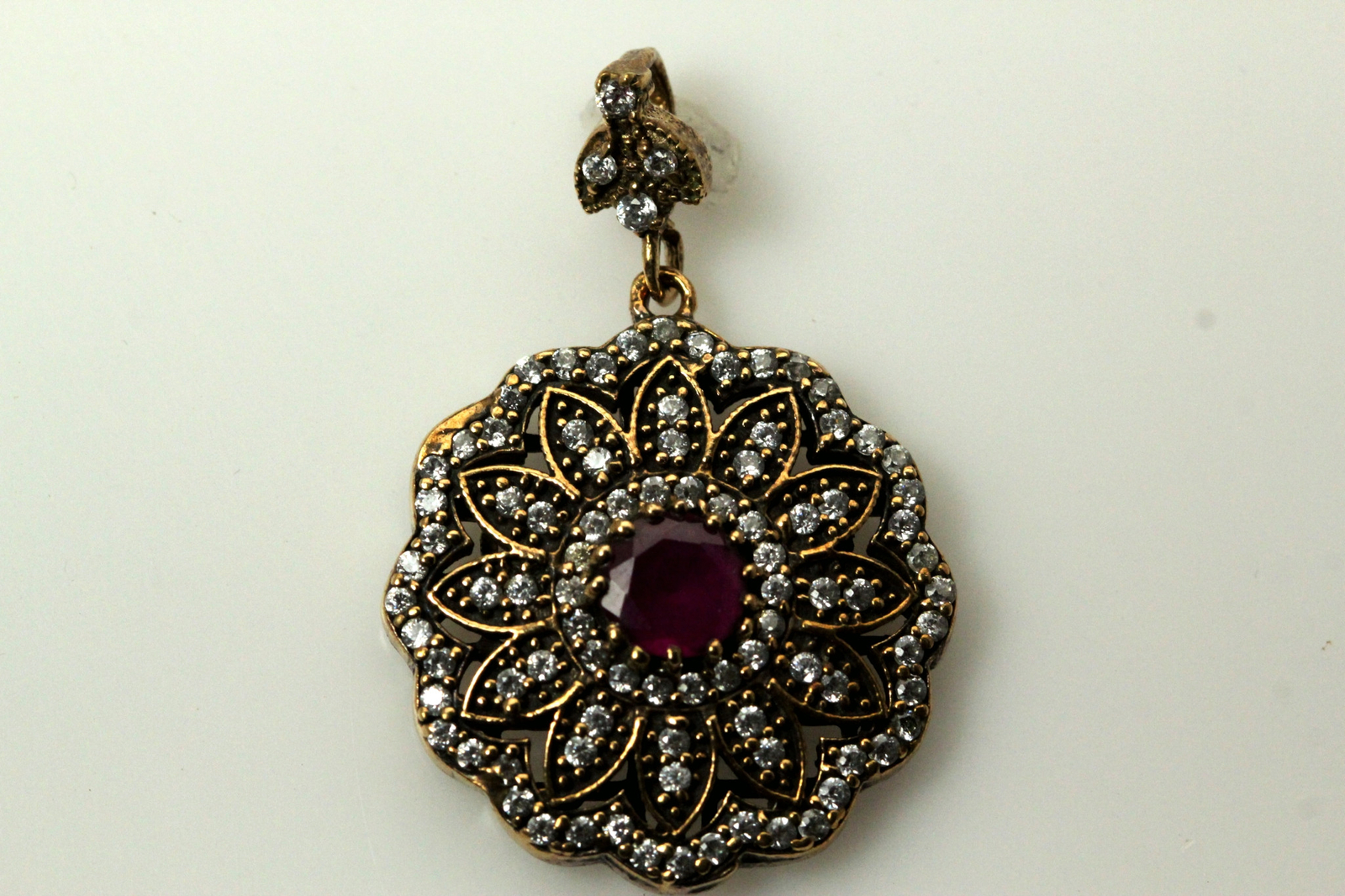 925 SS Genuine Ruby with CZ Flower-like Shape Pendant 9.1 Grams (PEN8413)