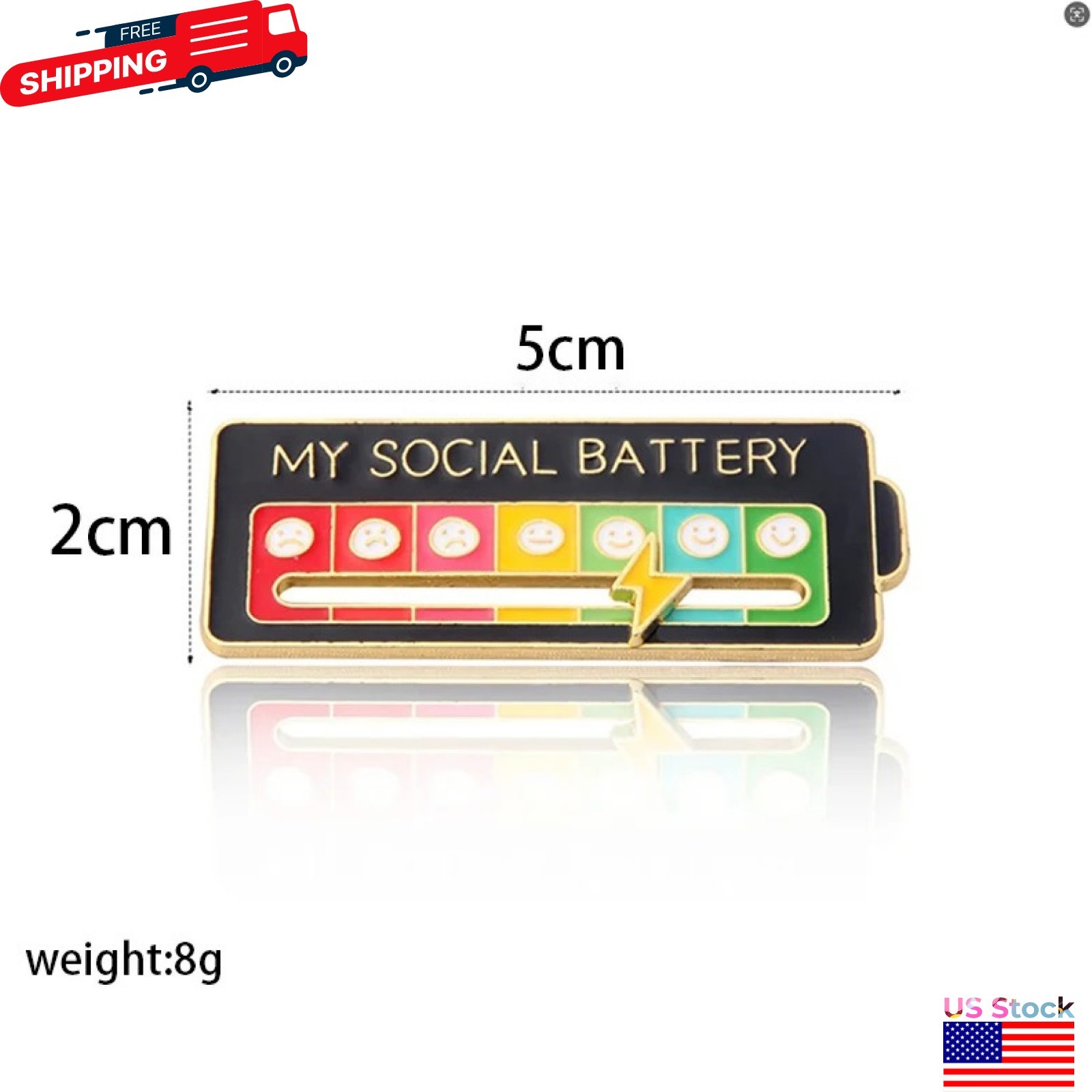 Funny Social Battery Slider Pin – 7-Mood Expression Badge, Cute Interactive Pin
