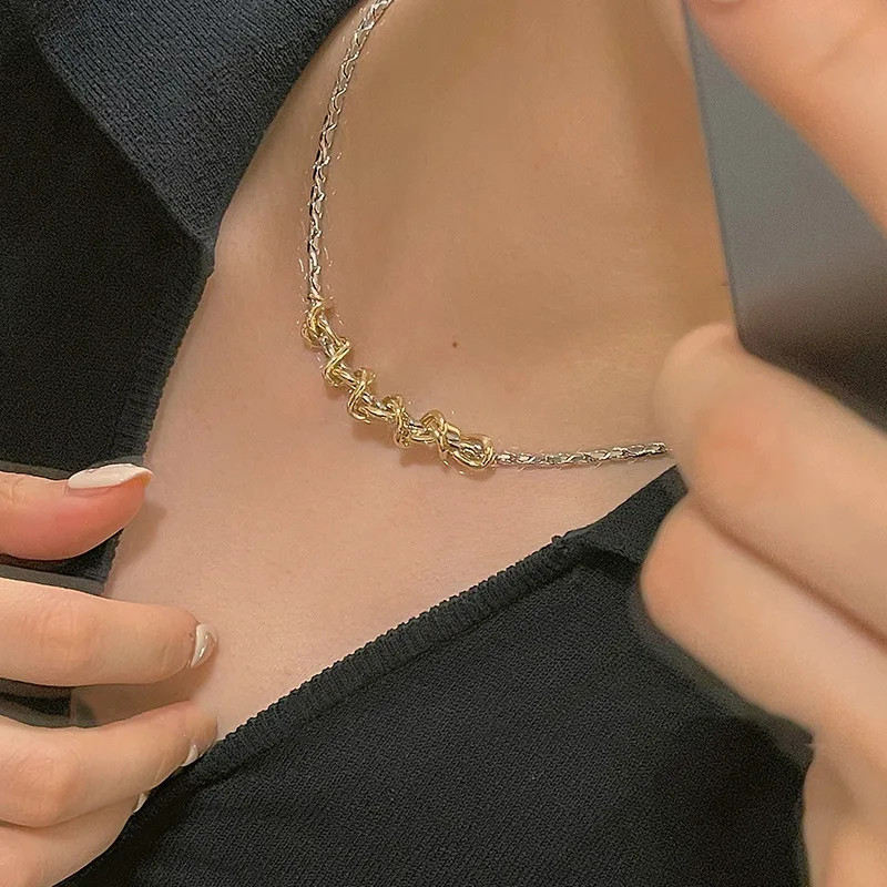 Silver Gold Tone Interwoven Necklace Punk Fashion Statement Jewelry for Wom
