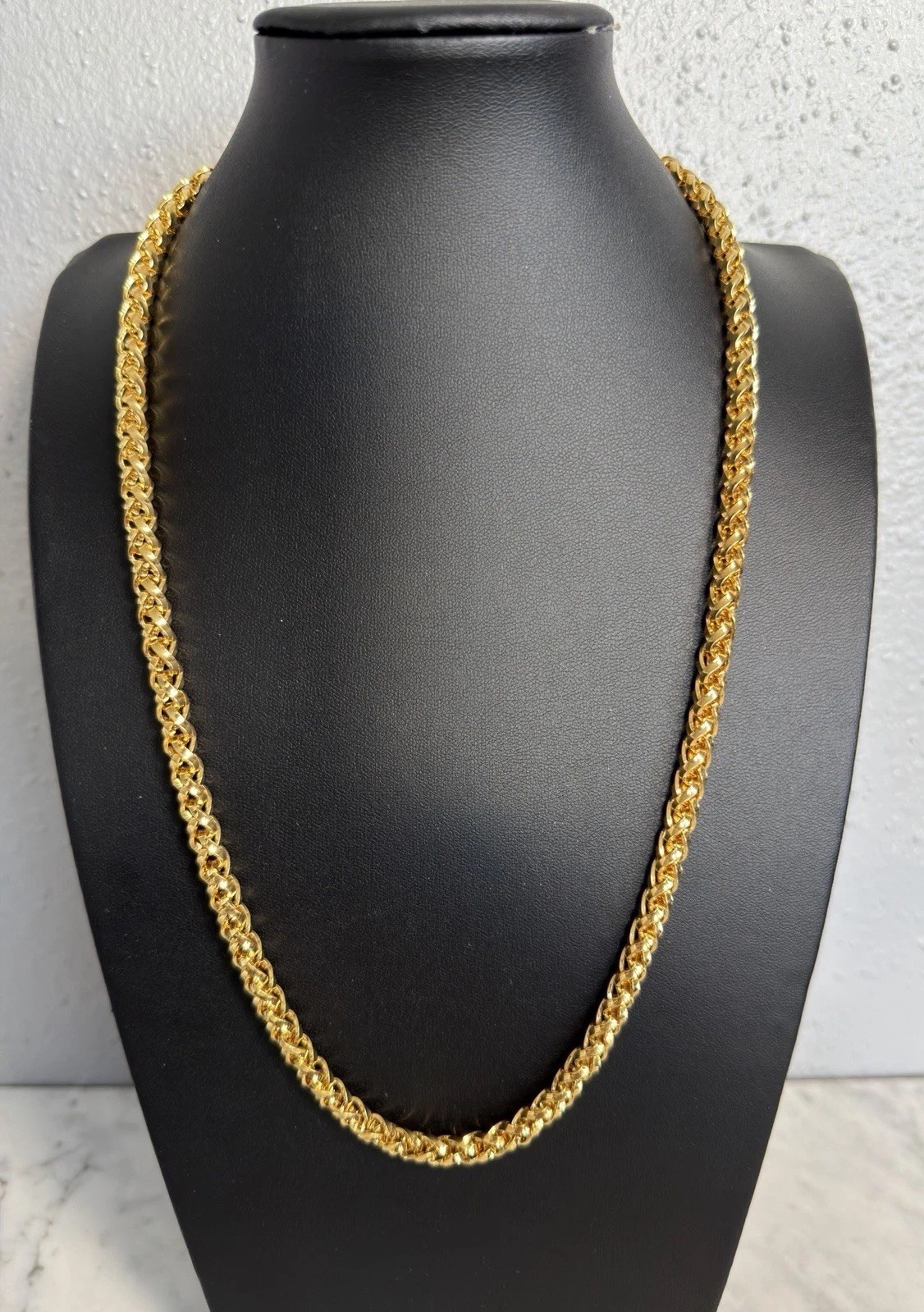 Unsigned Heavy Gold Tone Chunky Wheat Link Chain Necklace 24″ x 6mm