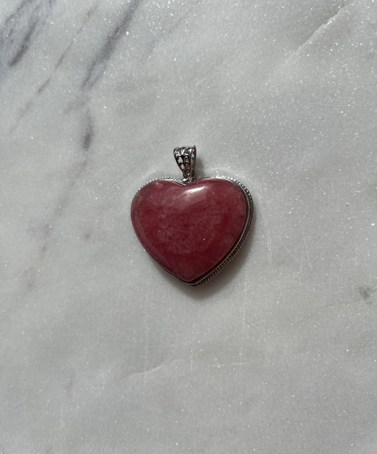 Rare X-Large Genuine Rhodochrosite Puffy Heart Statement Pendant