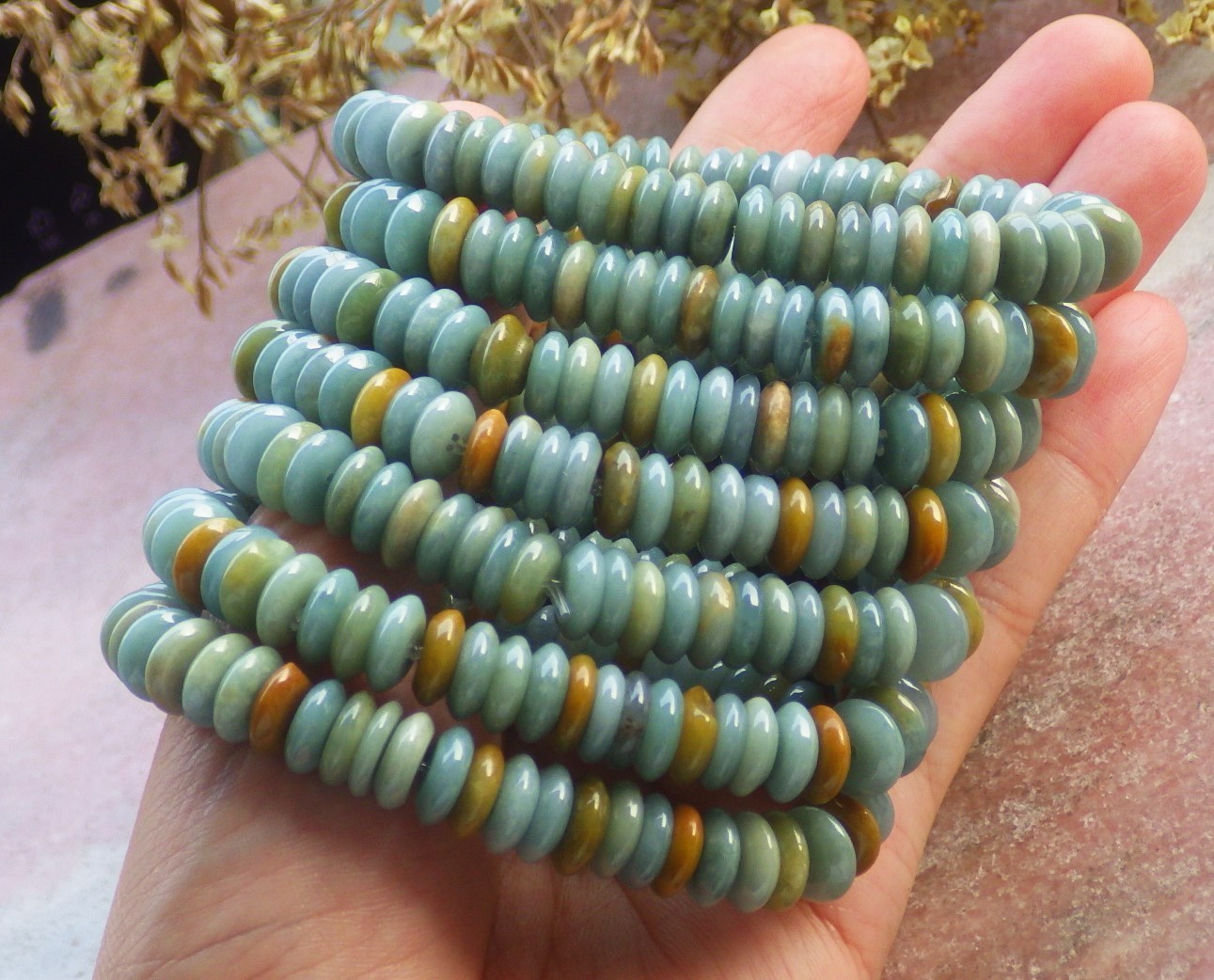 1 piece Yellow A JADE Jadeite Beads Bangle Circle Bracelet 6.5 inches 732670