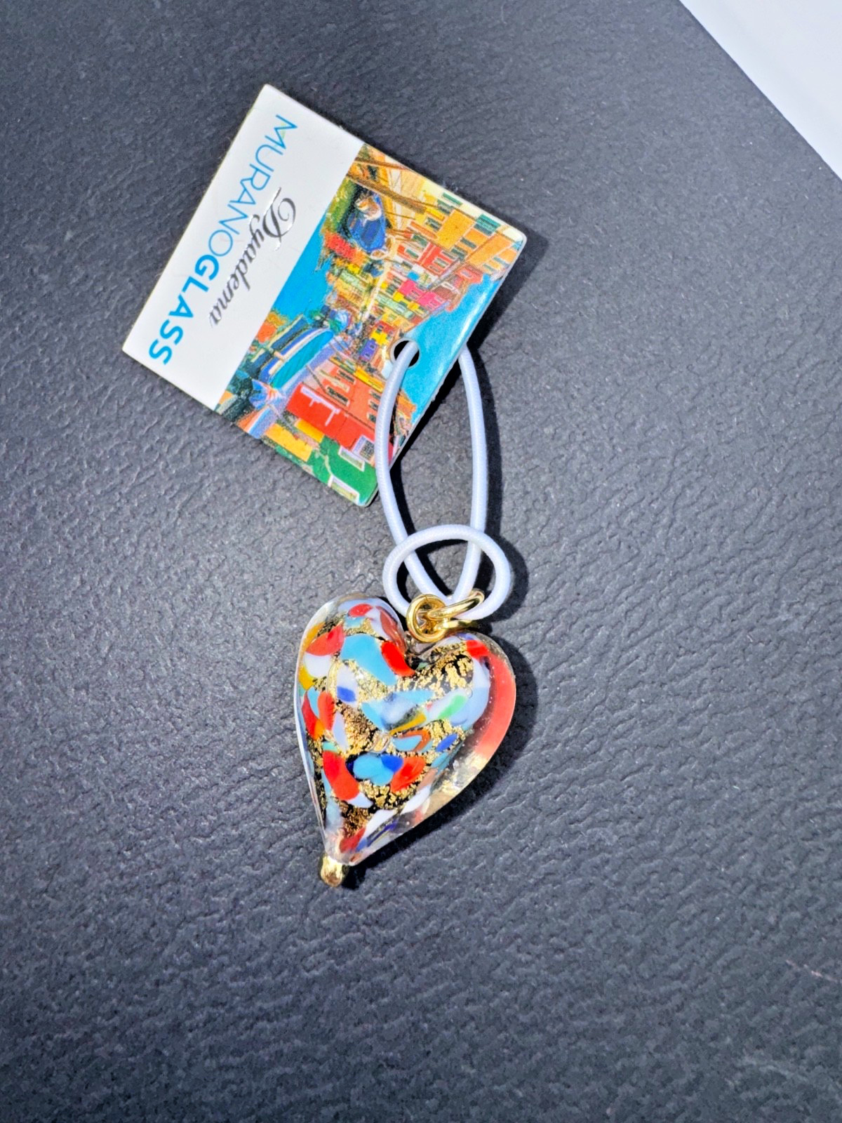 Murano Venice 18k Gold Pated Bronze Handcrafted Pendant Heart Multicolor New!