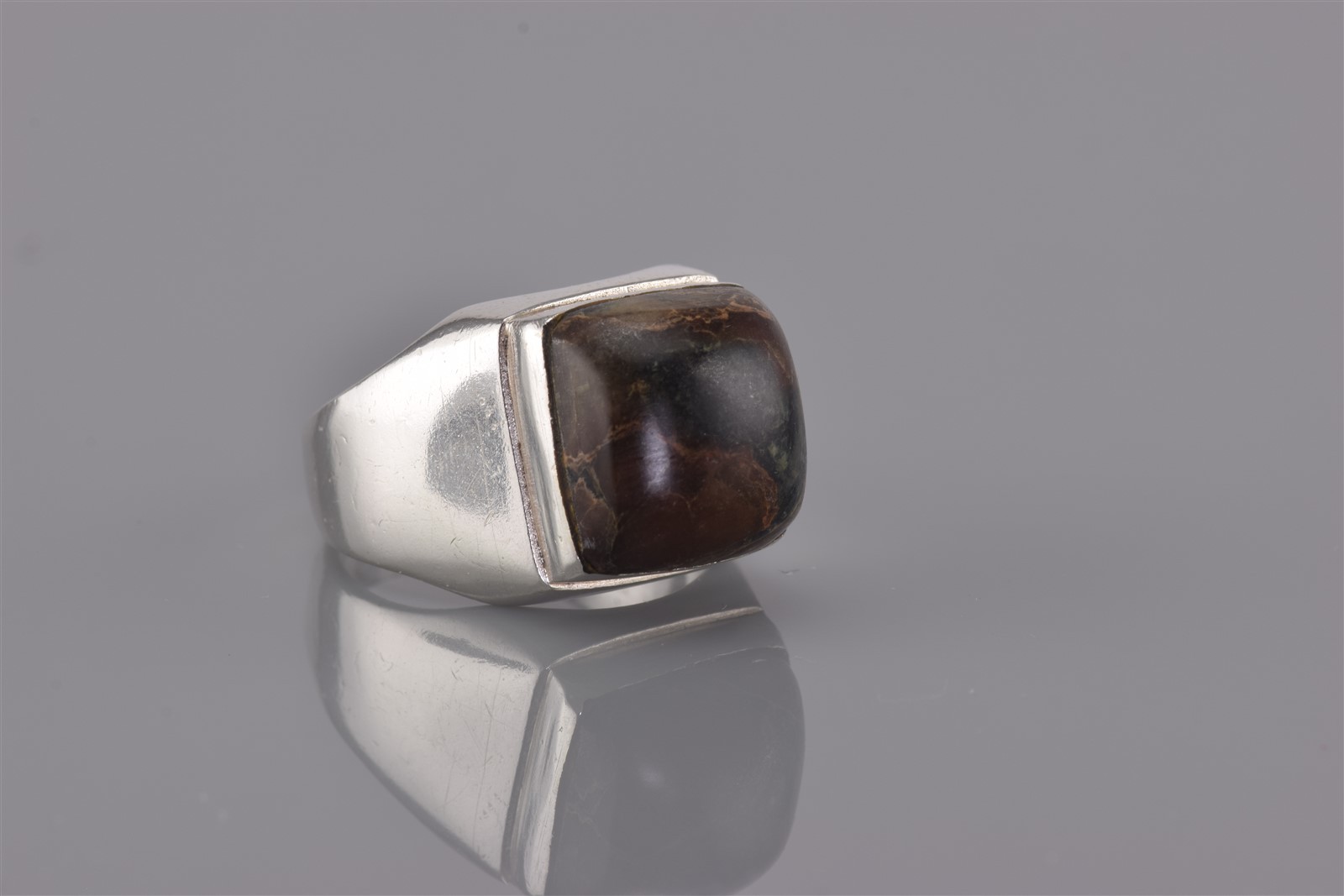 Sterling Silver Framed Square Brown & Black Jasper Band Ring 13g 925 Sz: 9