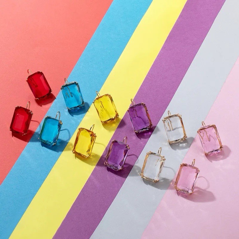 Anthropologie Clear Earrings Candy Geometric Gemstone 18k Gold Transparent