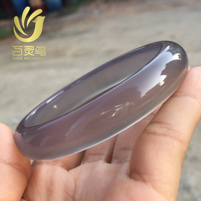 Natural smoky gray ice se*ed widened and thickened agate and chalcedony bracelet