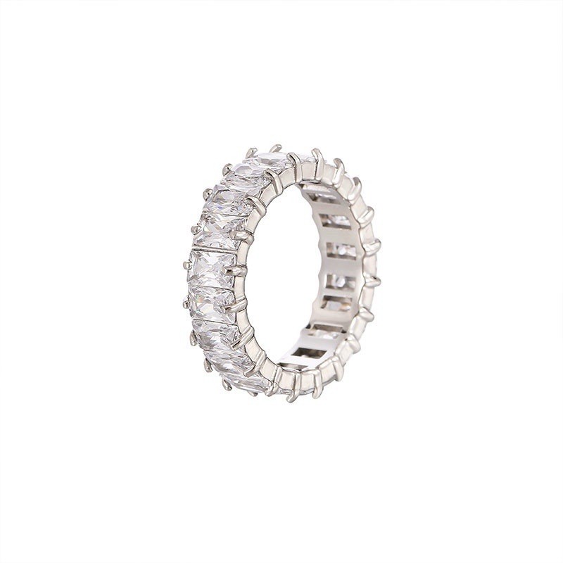 18K Gold Plated Stainless Steel Eternity Rectangular Cut AAA Cubic Zirconia Band