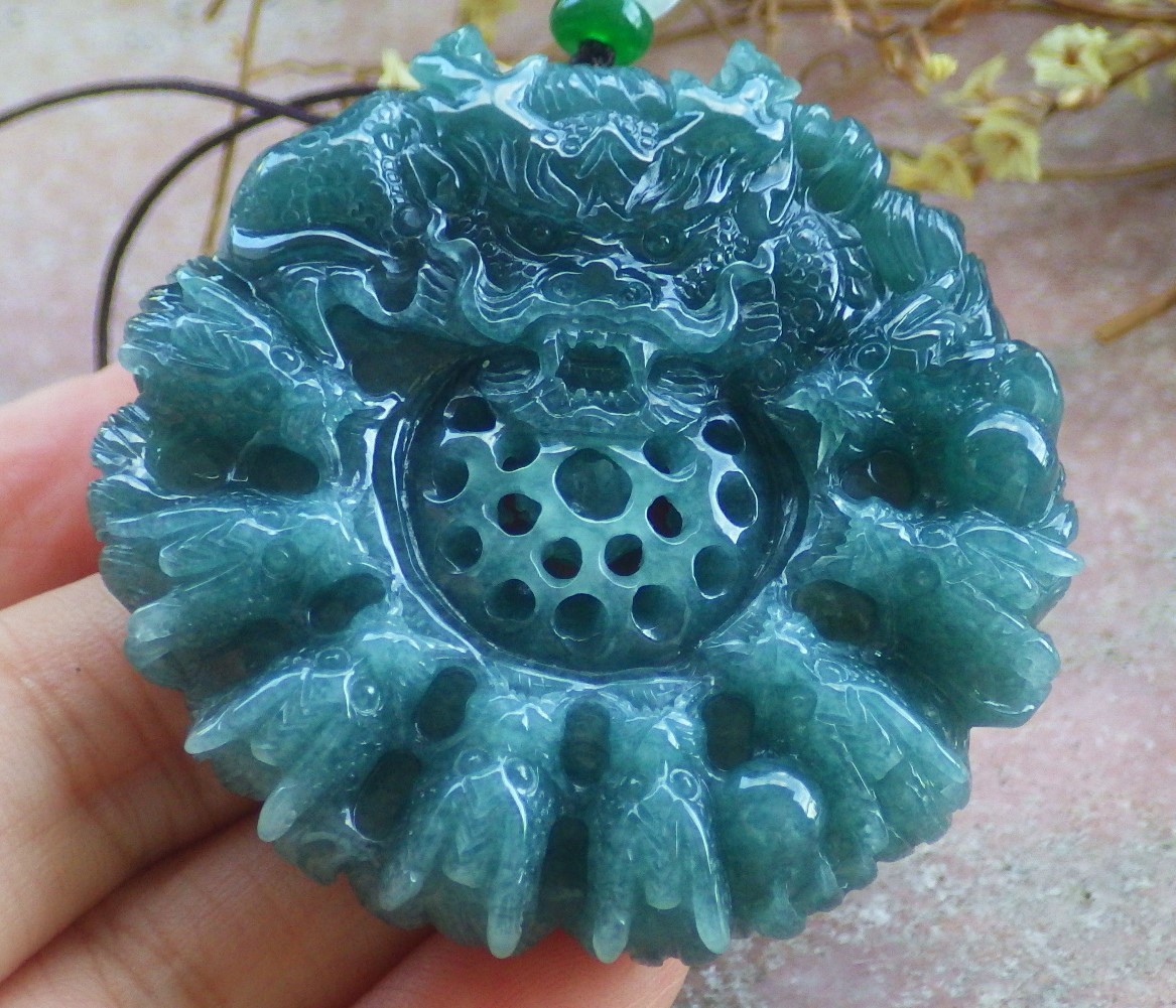 Video Certified Green Natural A Jade jadeite Pendant 9 Dragon Circle 九龙 133137