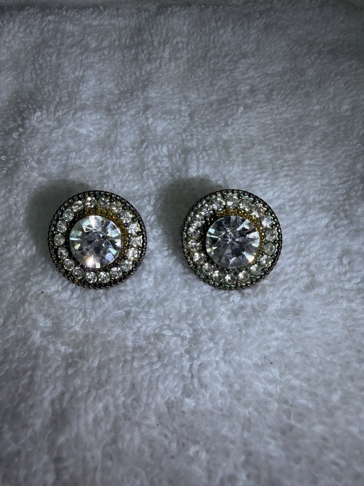 Vintage Rhinestone Halo Stud Earrings Silver Tone Crystal Statement Earrings