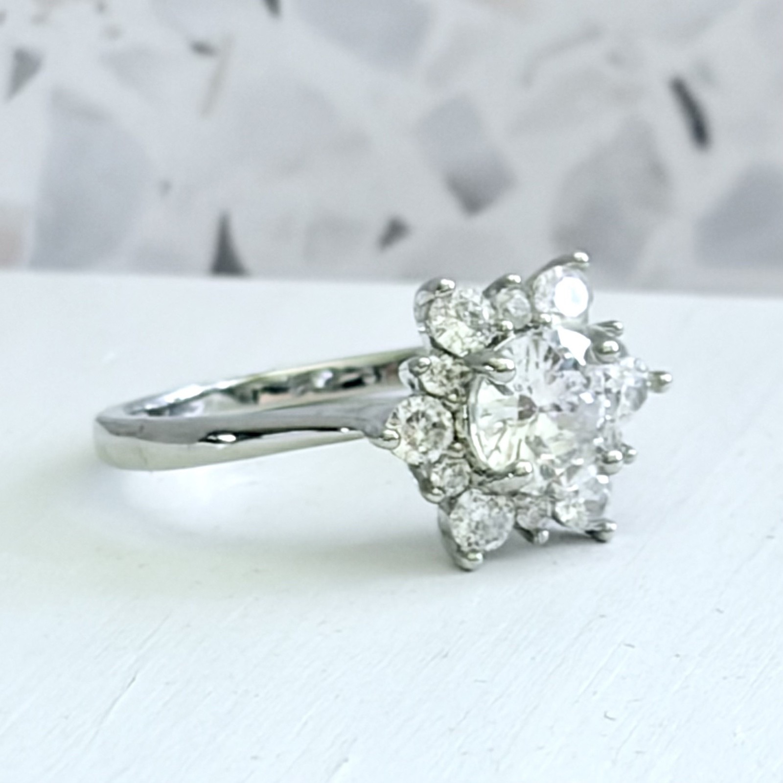 1.3 CT Round Cut 14k White Gold 925 Sterling Snowflake Halo Women’s Ring