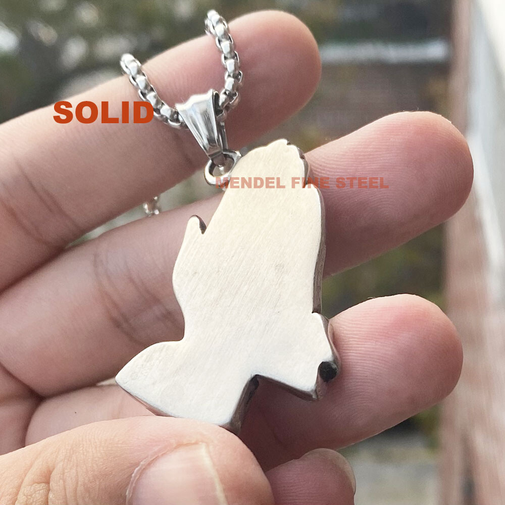 MENDEL Stainless Steel Gold Plated Hip Hop Prayer Praying Hands Pendant Necklace