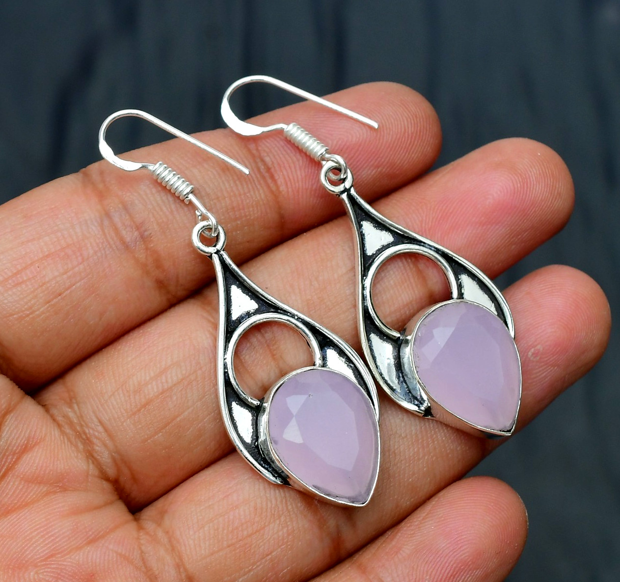 Rose Celedoney (Lab-Created) Gemstone925 sterling silver Handmade Earring 1.96″