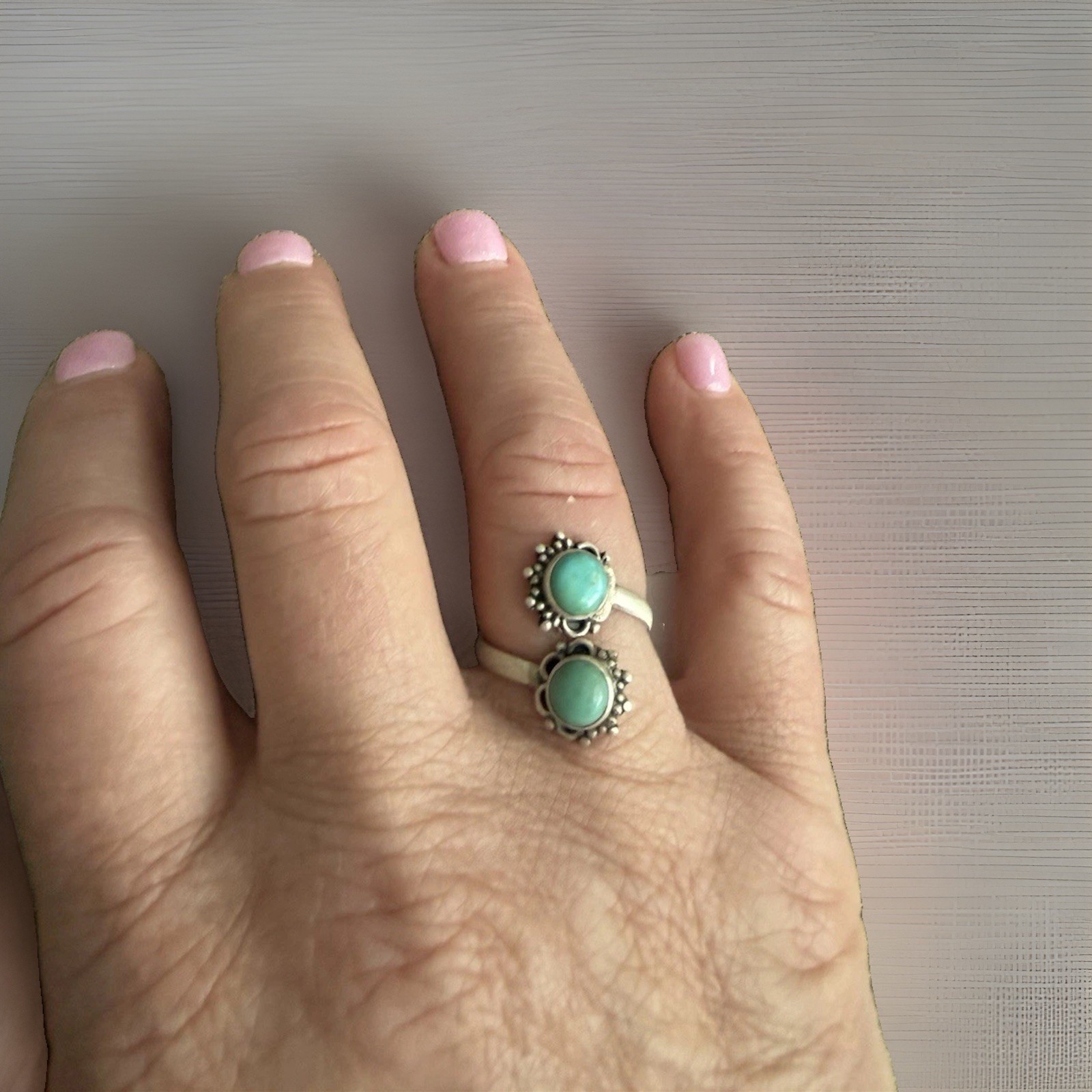 Set Of Three Turquoise Adjustable 925 Sterling Rings