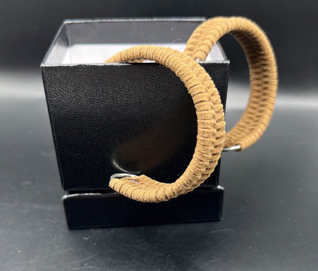 Earrings Half Hoop Chunky Braided Leather Boho Western Friction Back