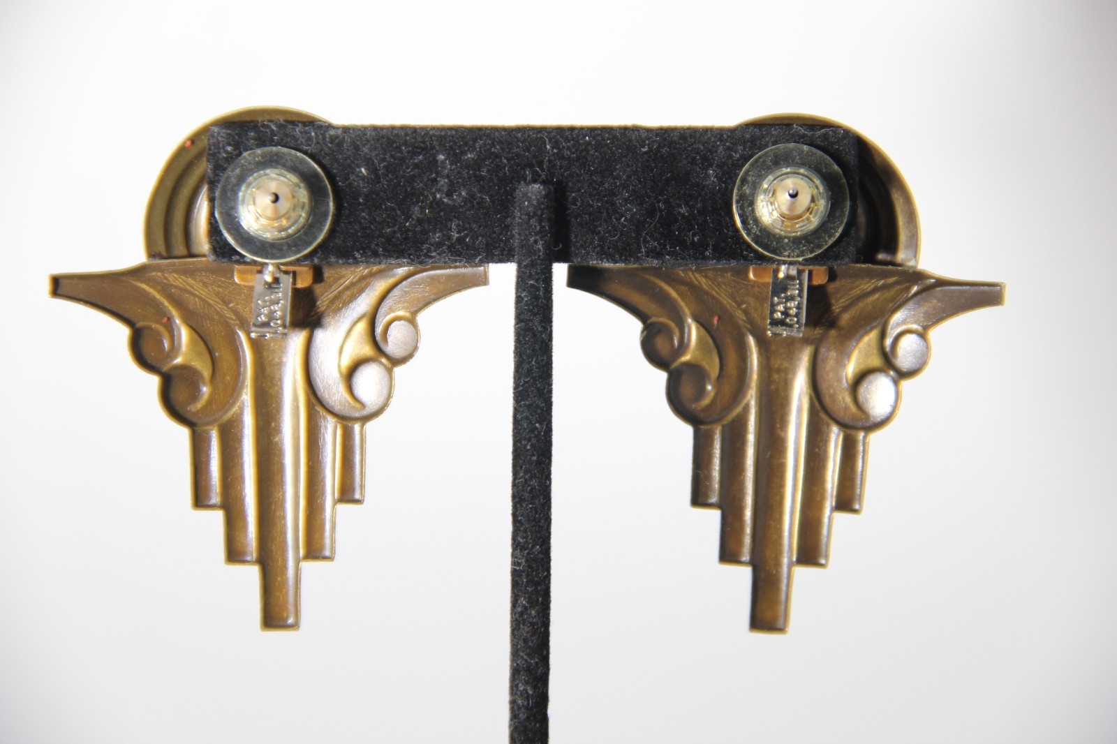 Vintage Art Deco Style Copper, Brass And Silver Color Metal Earrings Made in USA