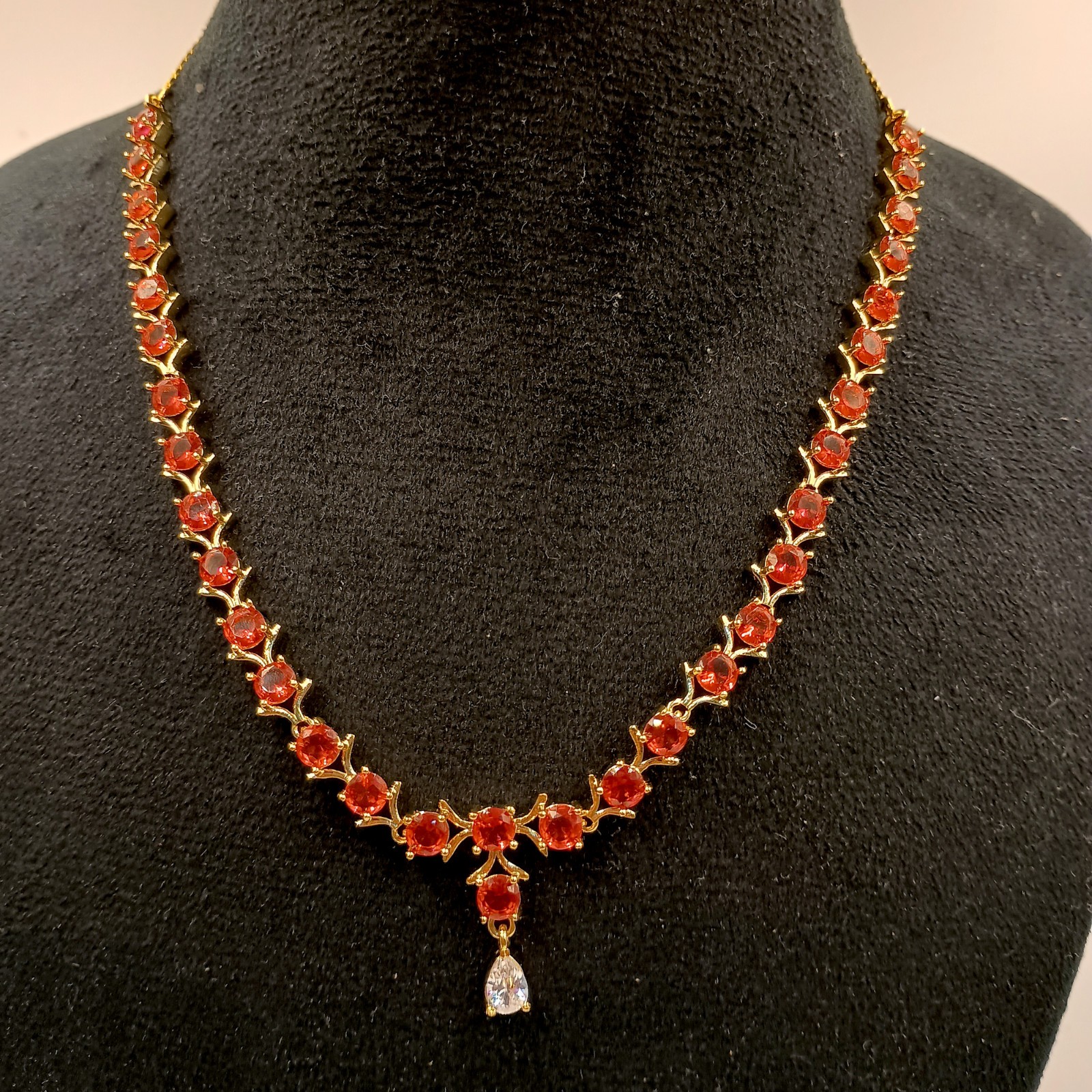 Red Garnet Necklace Set 22k Gold Plated Jewelry Set for Women Gift