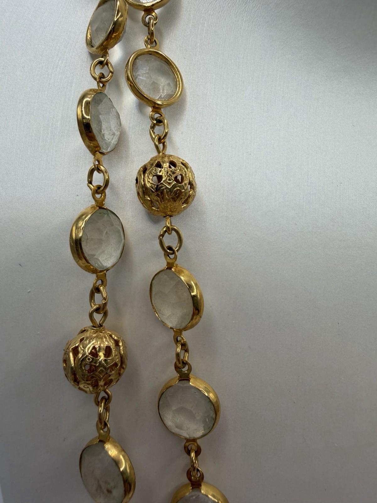 Pierre Balmain Crystals And Pearls Gold Tone Ling Necklace 49”