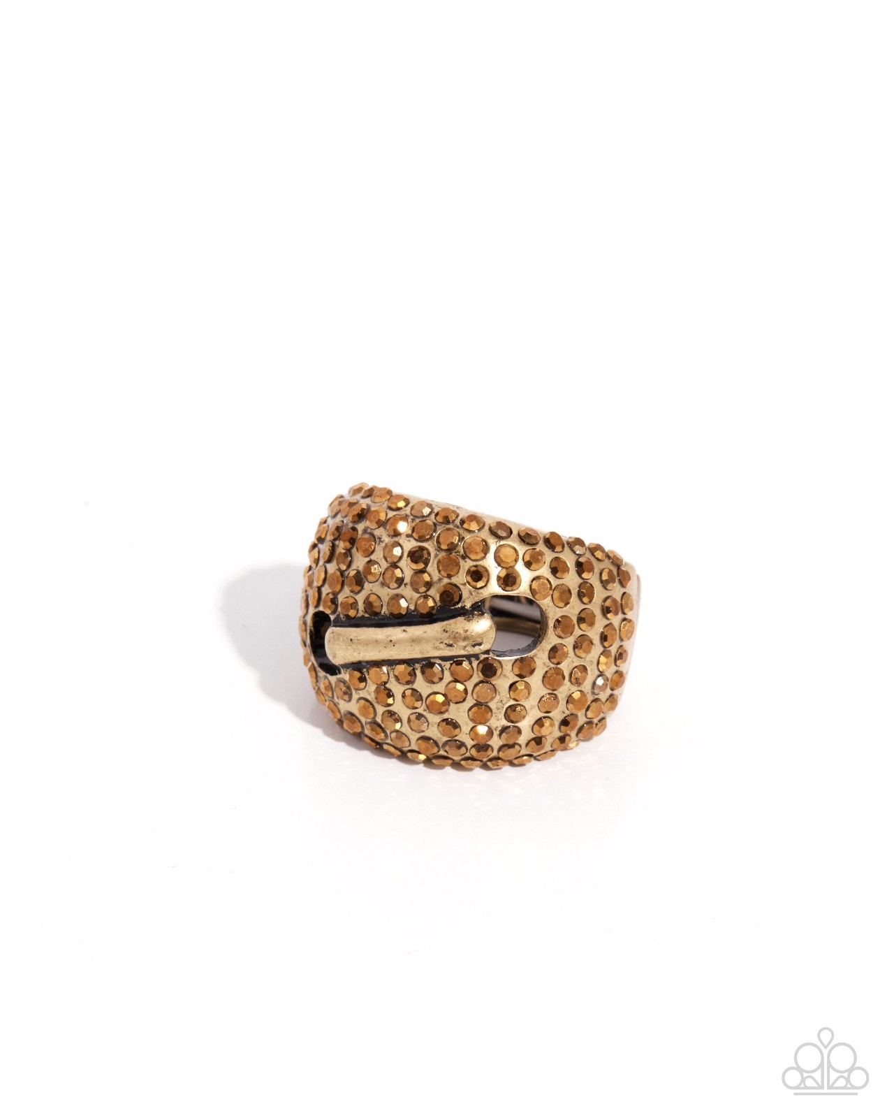 Paparazzi Hazy Hardware – Brass – Aurum Rhinestones – Brass Bell Frame – Ring