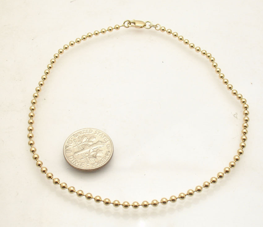 2.5mm All Shiny Ball Bead Link Chain Anklet Ankle Bracelet Real 10K Yellow Gold