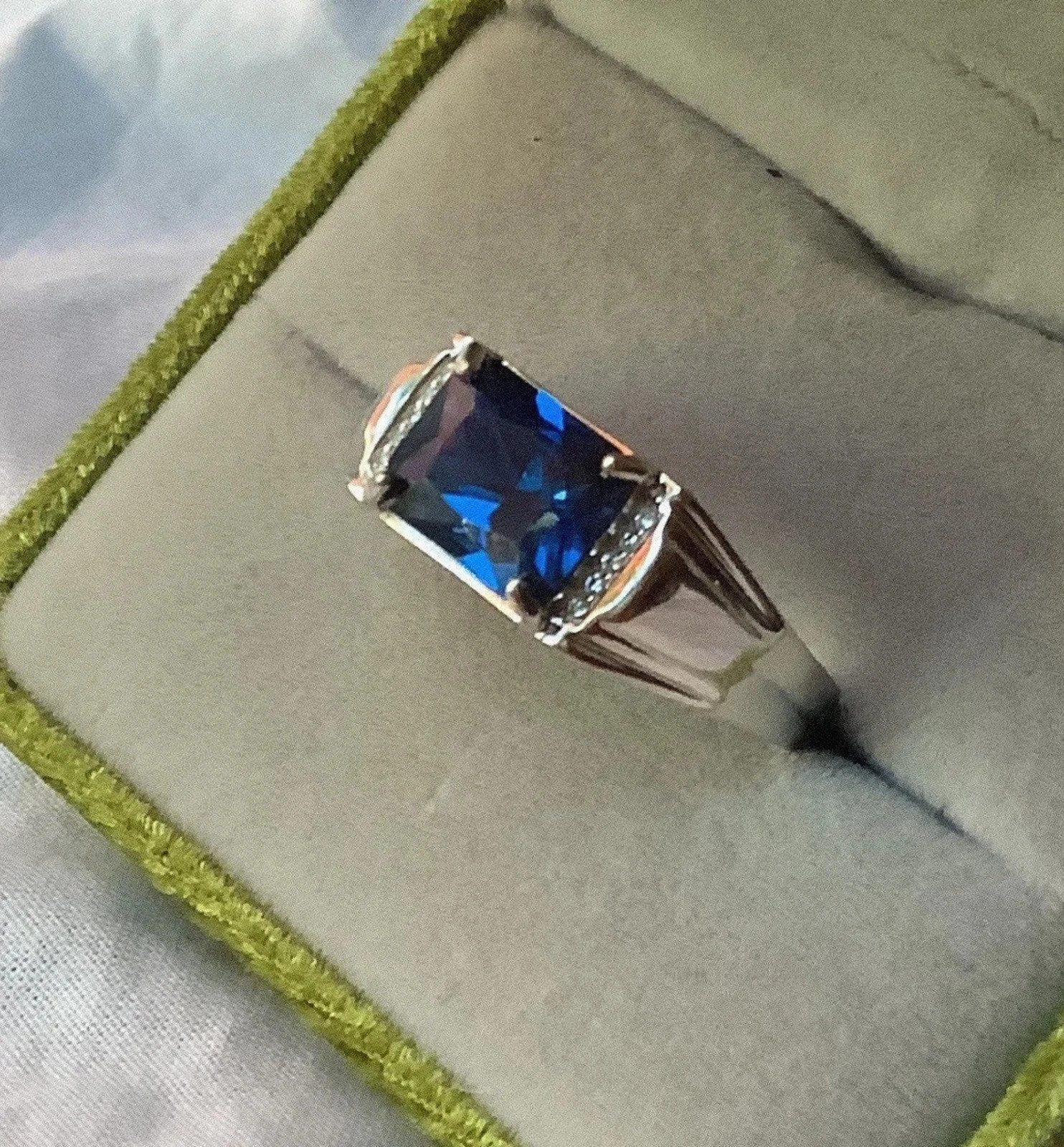5.15 Ct Natural Sapphire & Diamond Anniversary Ring 925 Sterling Silver Size 6