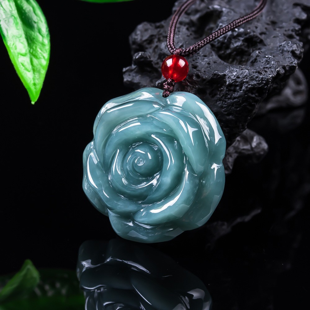 Natural Myanmar Jadeite Rose Pendant Necklace Real Jade Designer Accessories