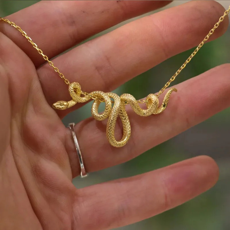 925 Sterling Silver Snake Necklace Pendant Winding Punk Hip Hop Jewelry Gift New
