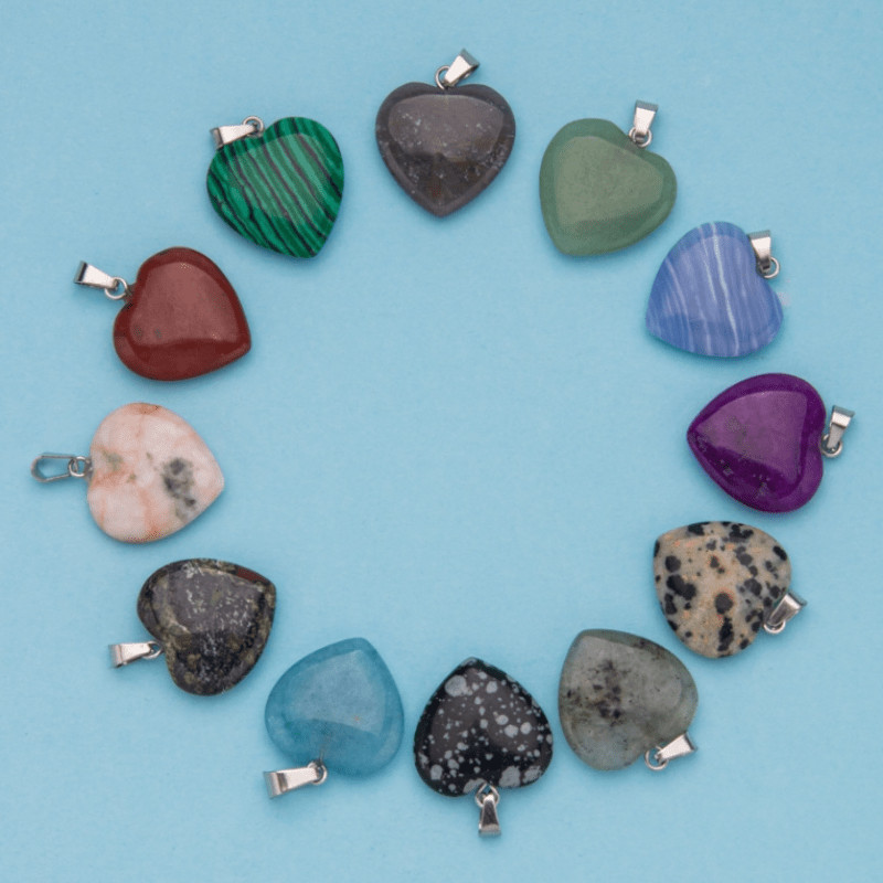 20Pcs Natural Stone Heart-Shaped Crystal Pendants for DIY Jewelry Accessories