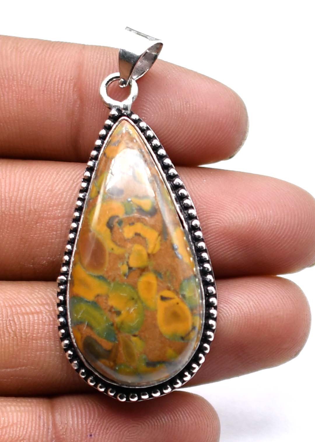 Jasper Natural Gemstone Silver Plated Pendant 2.5″ Z 299