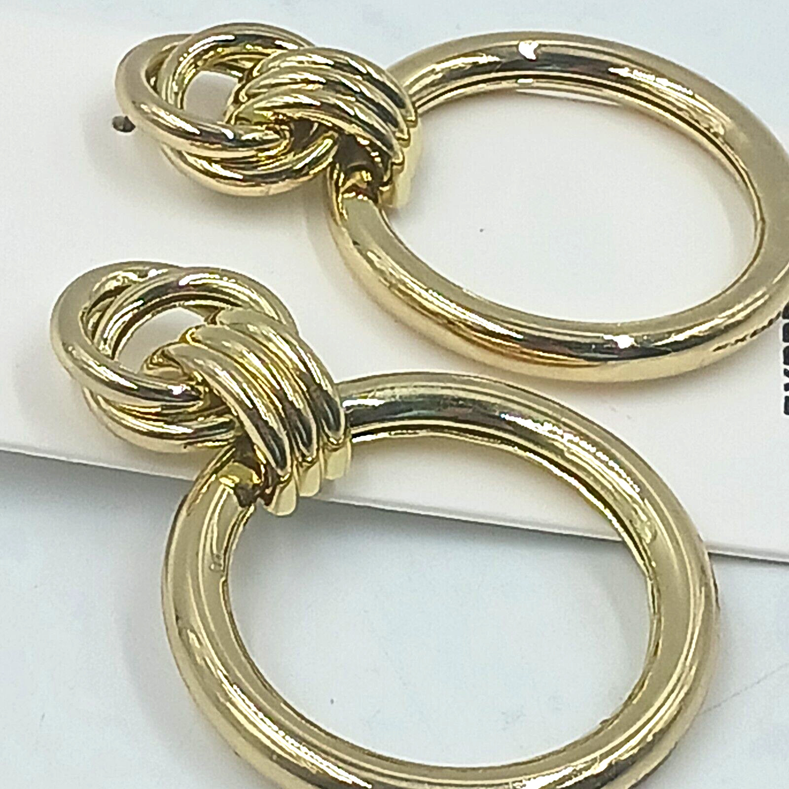 Express 1 5/8″ Thick Dangle Hoop Push Back Pierced Earrings Gold Tone Shiny New