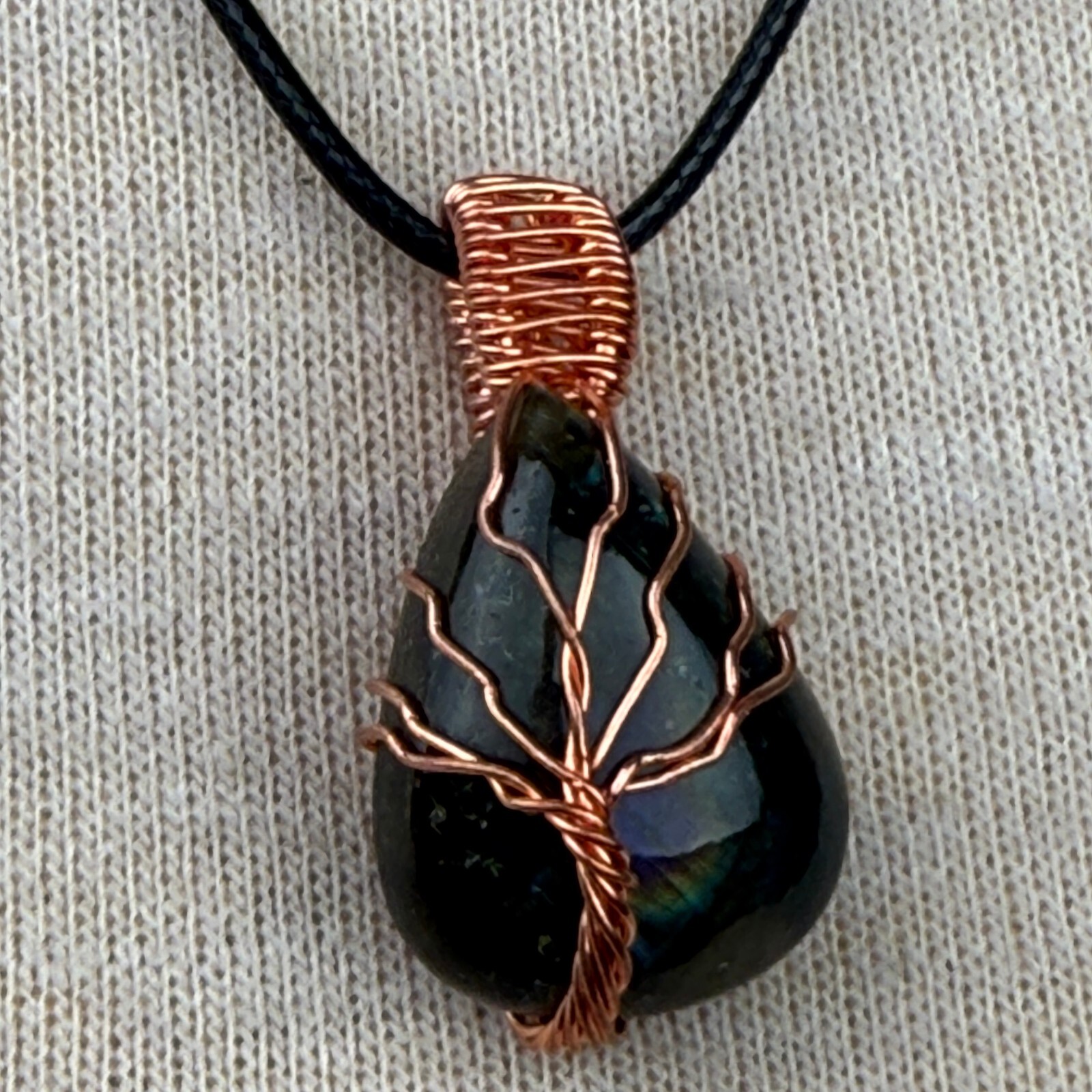 Copper Wire Wrapped Labradorite Tree of Life Pendant Necklace