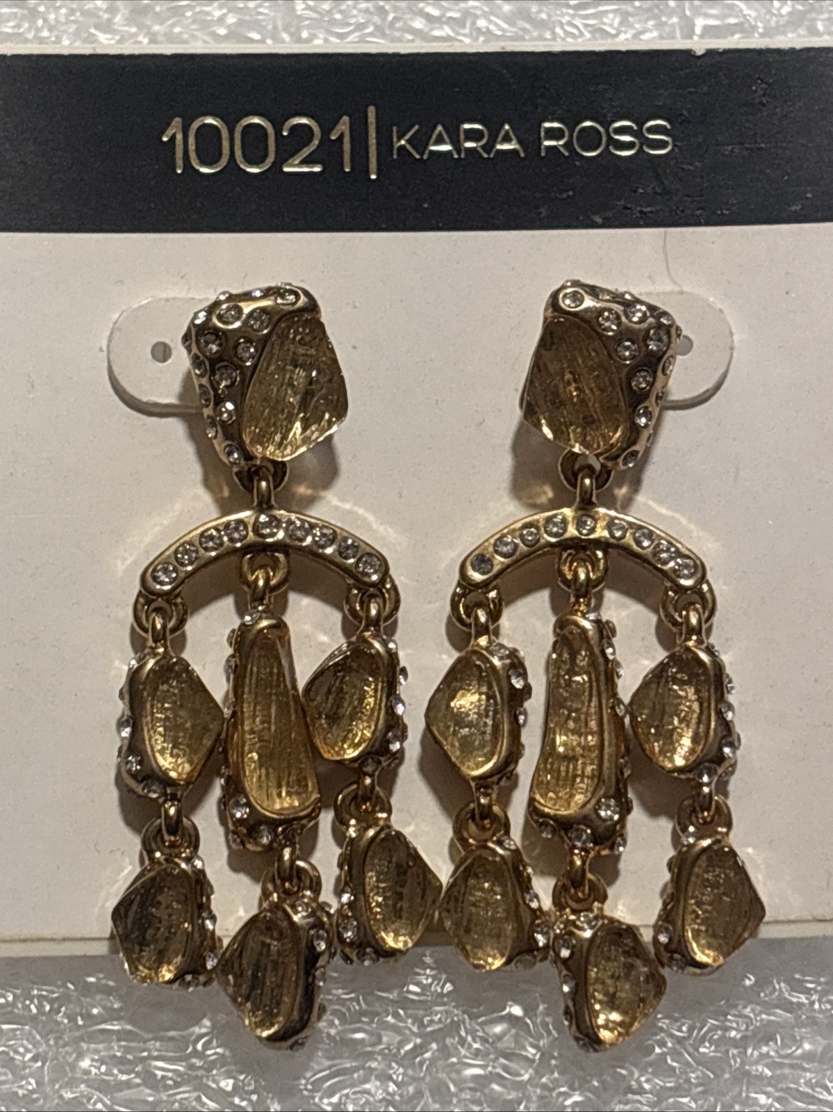VERY BEAUTIFUL PRISTINE NEW EARRINGS GOLD CITRINE COLOR RESIN CRYSTAL CHANDELIER
