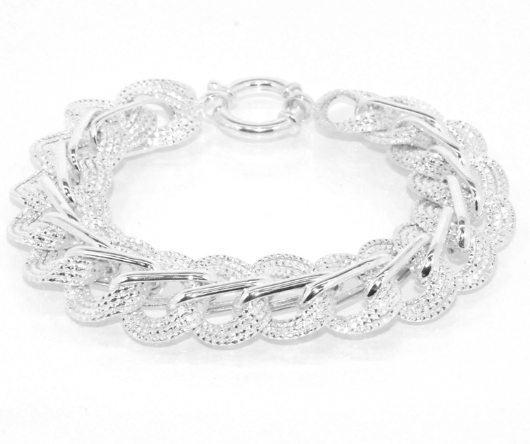 Textured Circular Link Bracelet Sterling Silver 925 – Multiple Sizes Available!