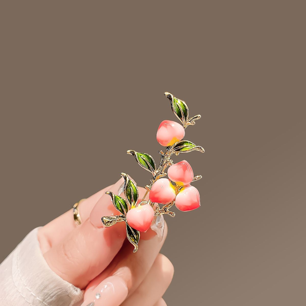 Peach Branch Brooch Elegant Fashion Pin Womens Coat Sweater Accessory