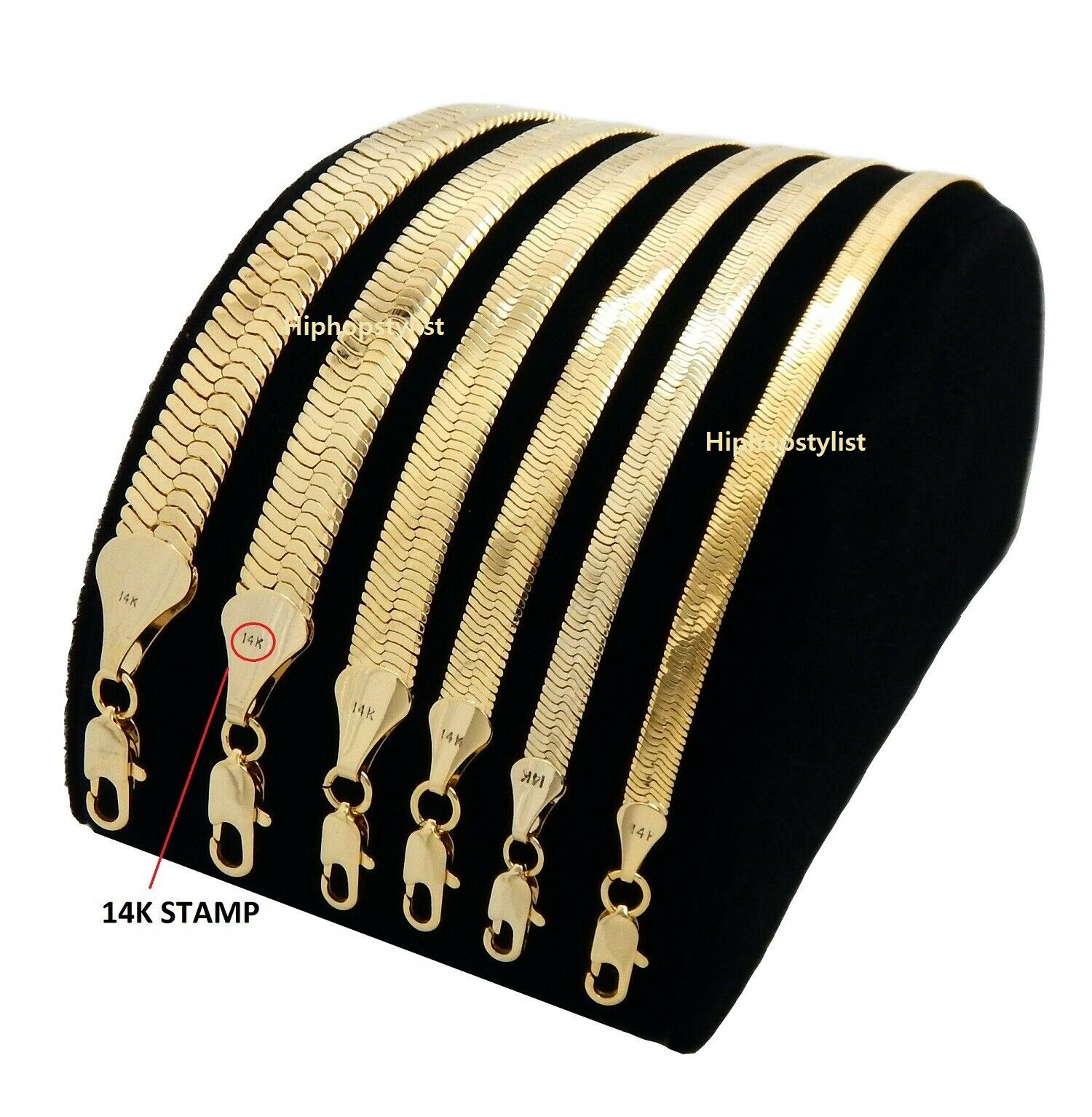 Flat Herringbone Chain 14K Gold Finish 3mm to 11mm 16″ 18″ 20″ 24″ 30″ Necklace