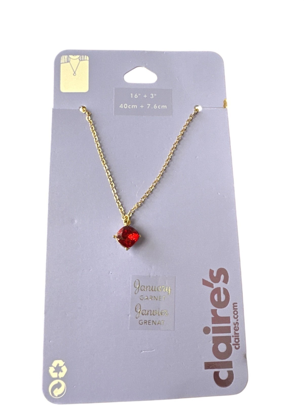 January Birthstone Garnet Pendant Necklace 16″ + 3″ Adjustable Chain Gold-Tone B