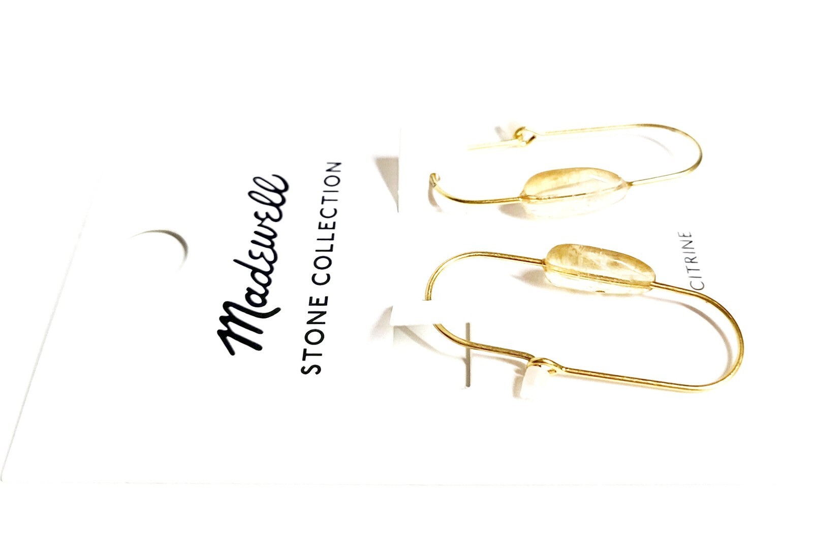 Madewell Stone Collection Medium Drop Hoop Earrings in Citrine Gold Plated New