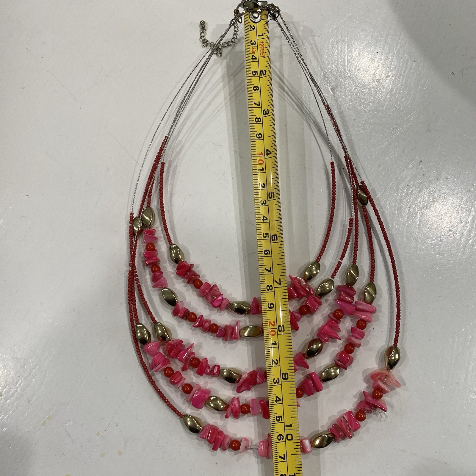NEW Pink Mixed Stone & Bead 5 Strand Bib Necklace