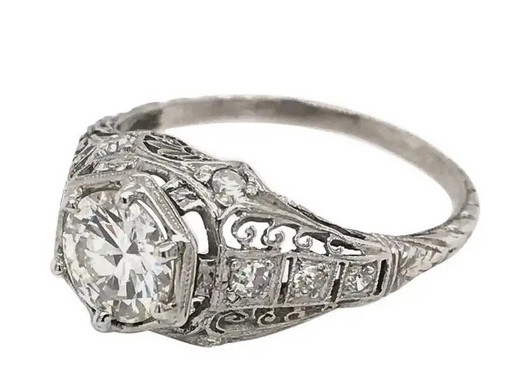 Art Deco Filigree 0.93Cubic Zirconia Women’s Engagement Ring In In 935 Silver