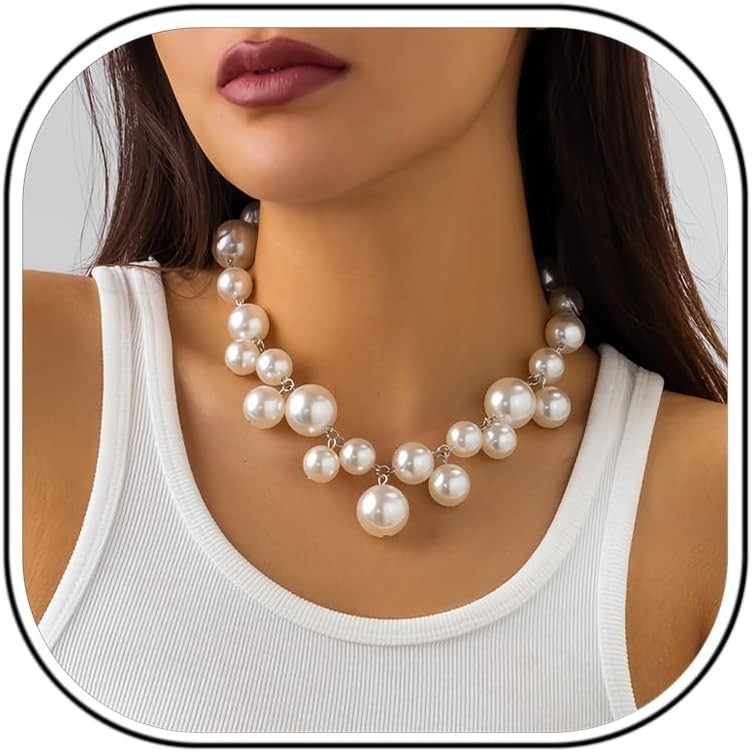 Faux Pearl Necklace for Women Big Chunky Necklace…