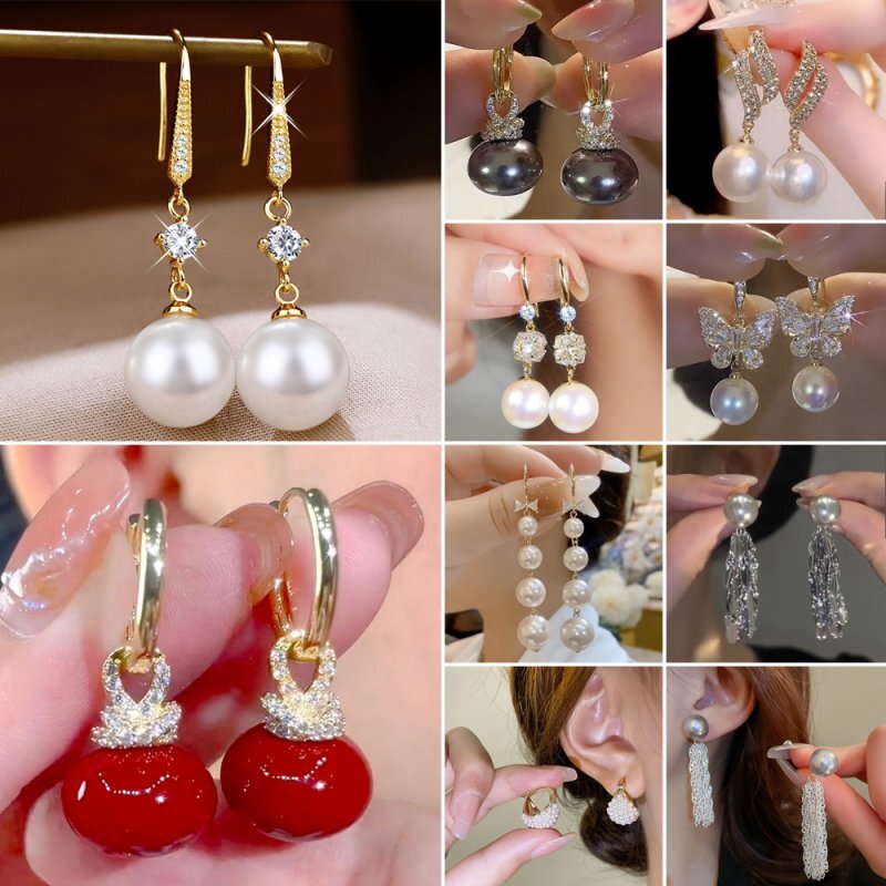 925 Silver Pearl Zircon Butterfly Tassel Earrings Stud Drop Dangle Women Jewelry
