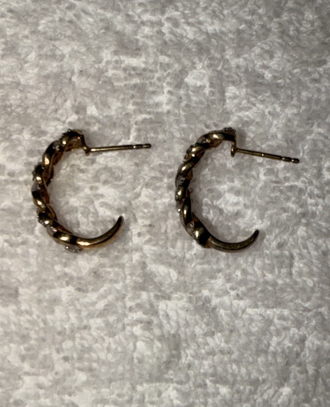 925 Sterling Silver Gold Tone Pavé CZ Twisted Huggie Hoop Earrings