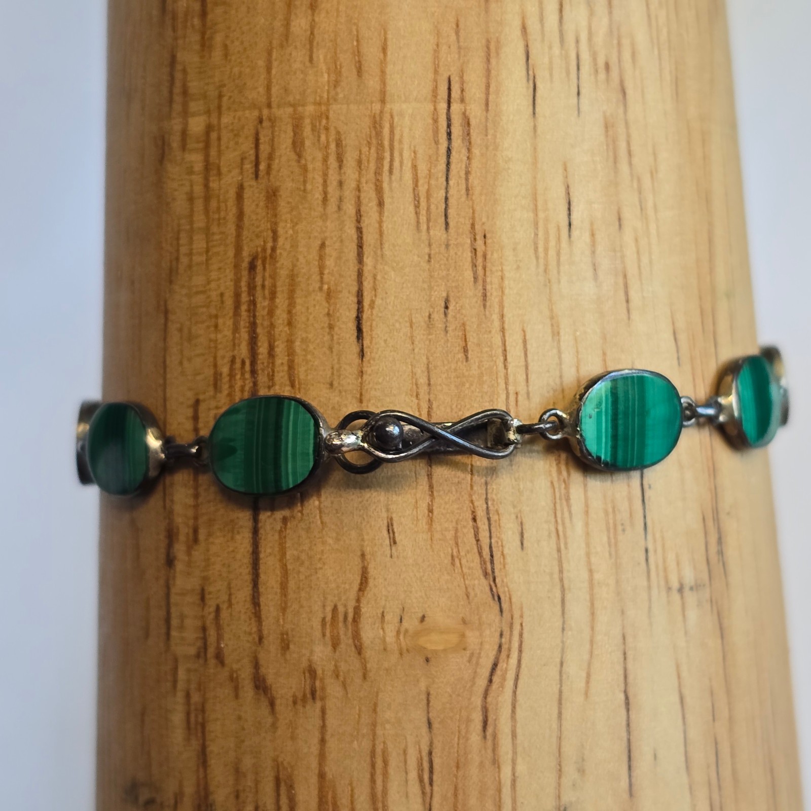 Sterling Silver Bracelet 7.4g Jewelry 7.5″ Malachite Look Unique Clasp *READ*