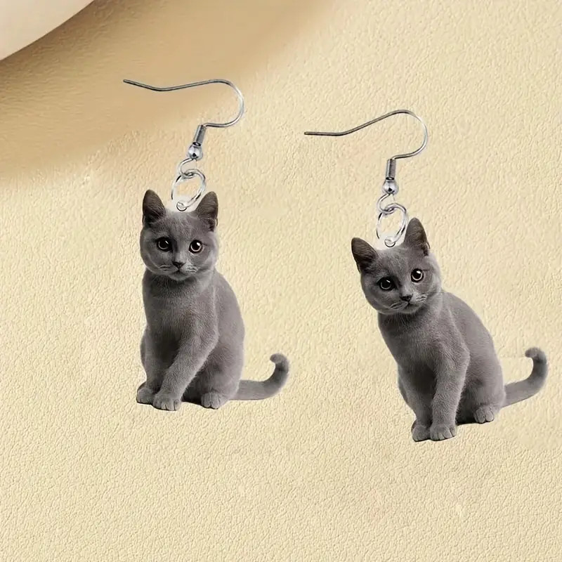 Cat Gray Earrings Jewelry Acrylic Dangle Russian Blue British Shorthair Chartreu