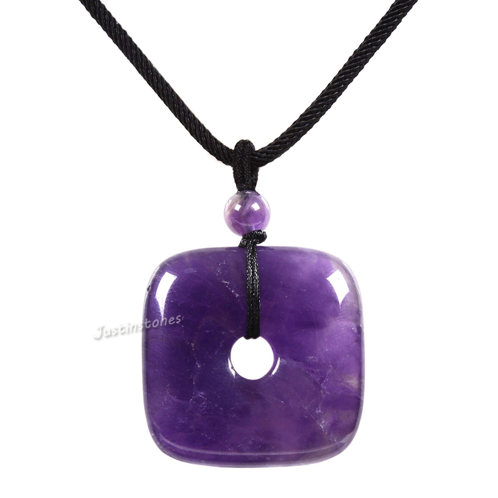 Natural Gemstone 30mm Square Donut Shape Pendant Necklace Energy Love Gift