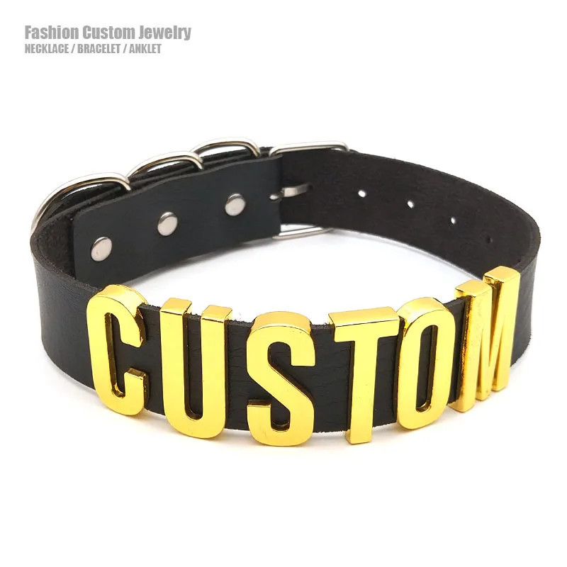 Kink Party Personalized Name Collar Necklace PU Leather Choker BDSM Accessory P5
