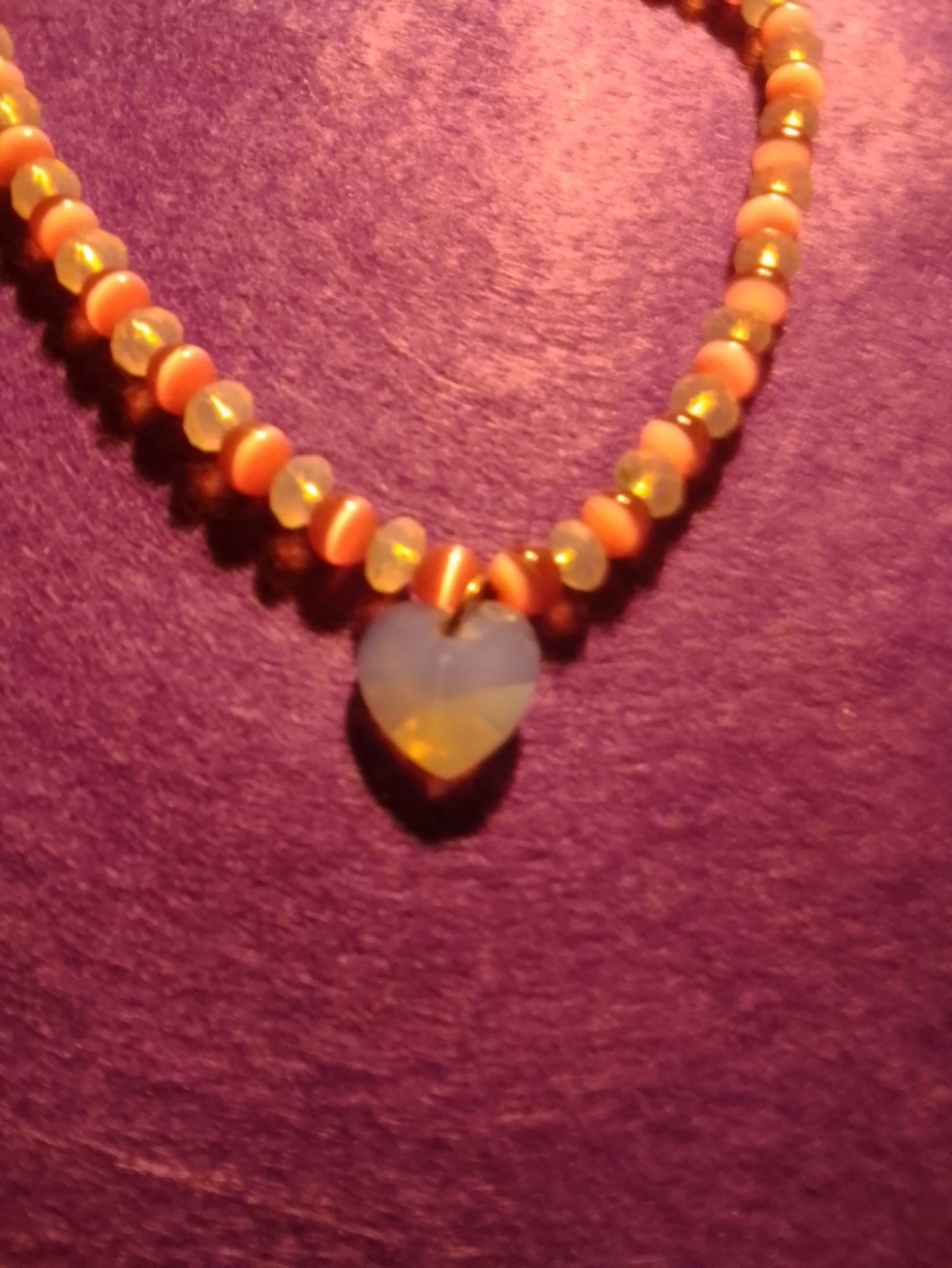 “LOVE & HEARTS” Pink Beaded Necklace White Swarovski Crystal Heart Charm Pendant
