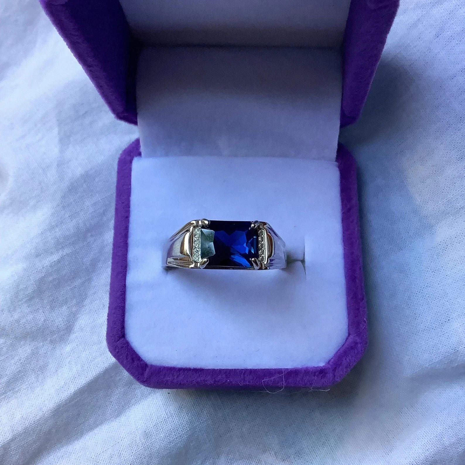 5.15 Ct Natural Sapphire & Diamond Anniversary Ring 925 Sterling Silver Size 6